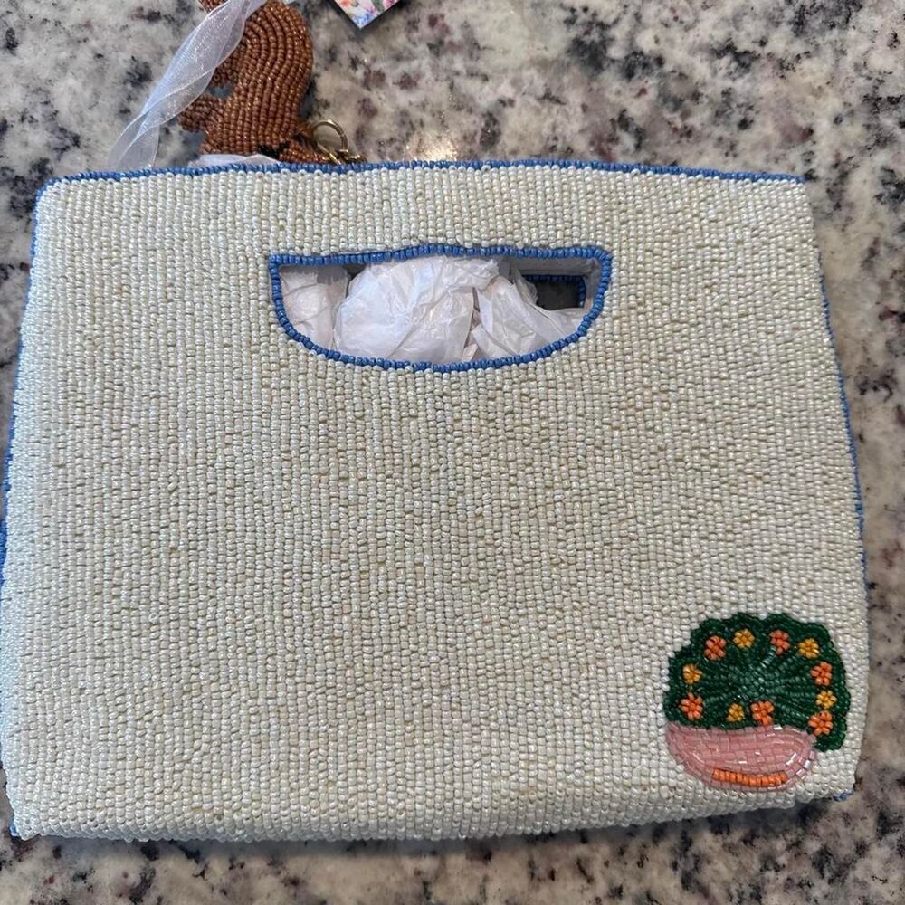 NWT Handmade Santorini Inspired Greece Beaded Clutch Purse Cat Charm - Picture 6 of 8